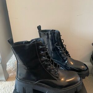 Missguided Black Patent Lace-Up Chunky Combat Boots